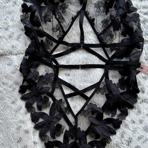 Victoria's Secret Black Floral Lace Chemise